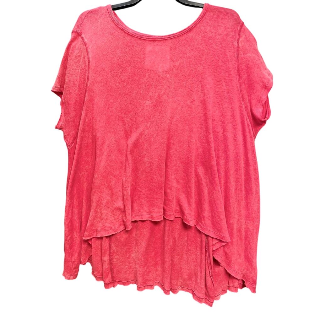 Free People We The Free Red Linen Oversized High Low Tee Boho Shabby Chic XS